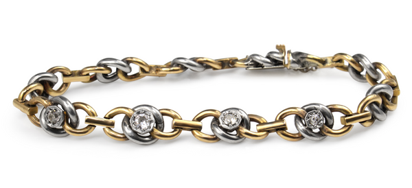 18ct Yellow and White Gold Antique French Bracelet with Old Cut Diamonds