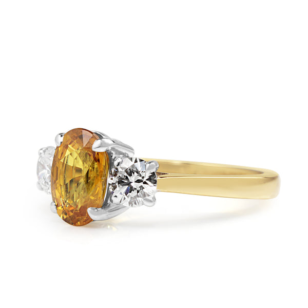 18ct Yellow and White Gold Yellow Sapphire and Diamond 3 Stone Ring