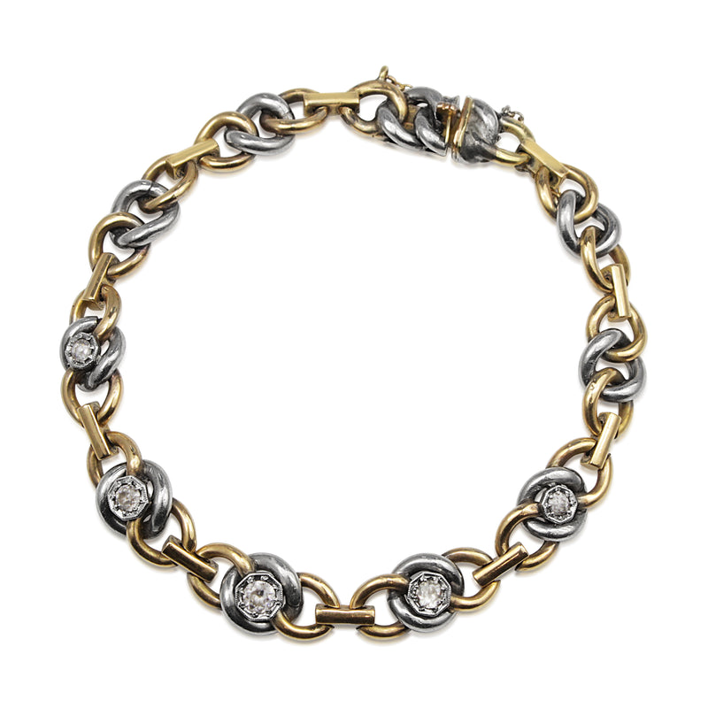 18ct Yellow and White Gold Antique French Bracelet with Old Cut Diamonds