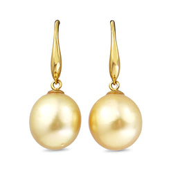 18ct Yellow Gold 12mm Golden South Sea Pearl Earrings