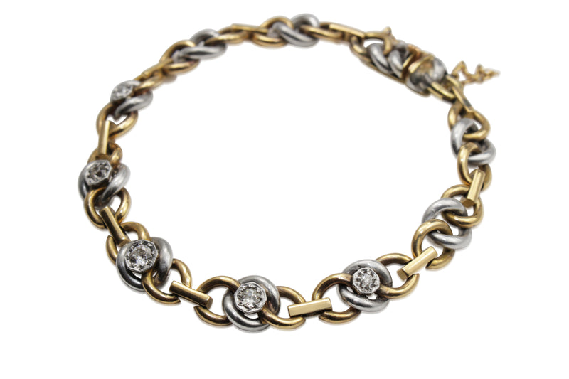 18ct Yellow and White Gold Antique French Bracelet with Old Cut Diamonds