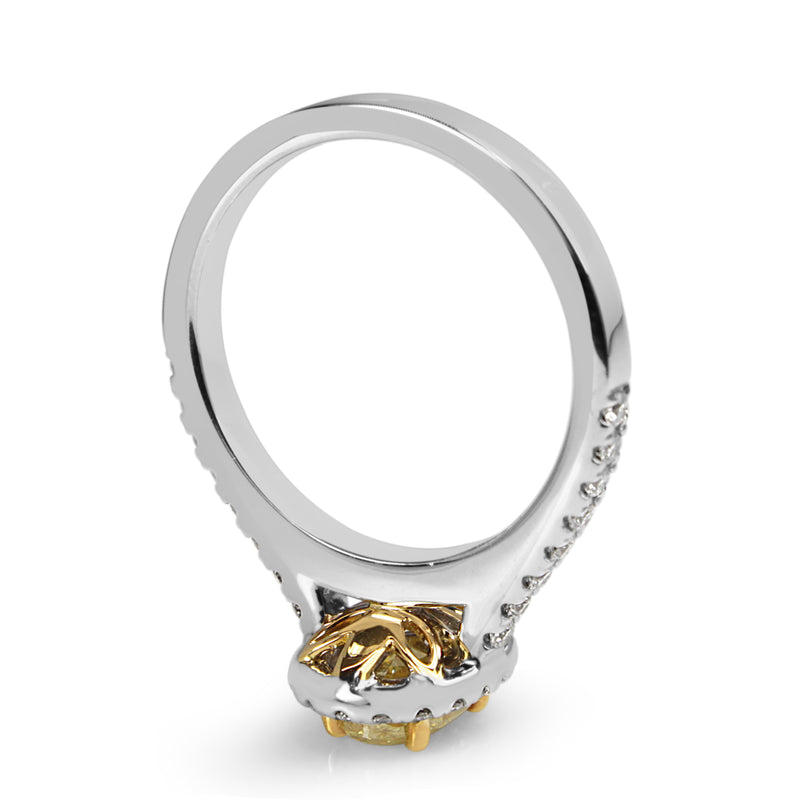 18ct Yellow and White Gold Yellow Oval Diamond Halo Ring