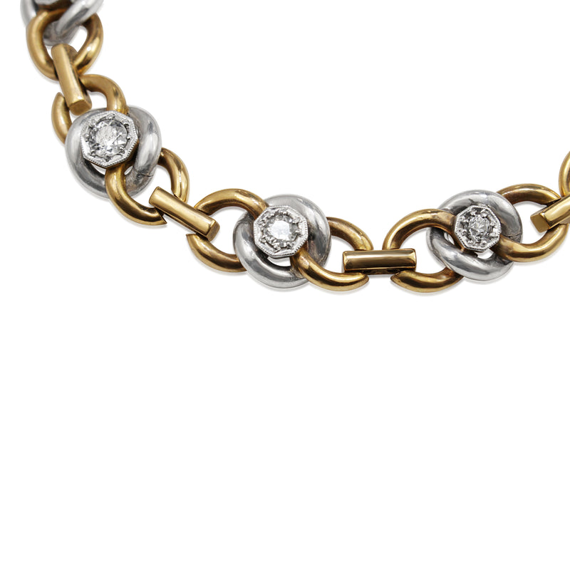 18ct Yellow and White Gold Antique French Bracelet with Old Cut Diamonds