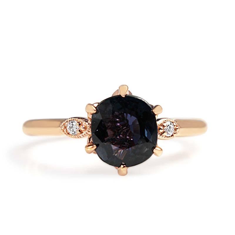 18ct Rose Gold Vintage Style Purple/Blue Sapphire and Diamond Ring