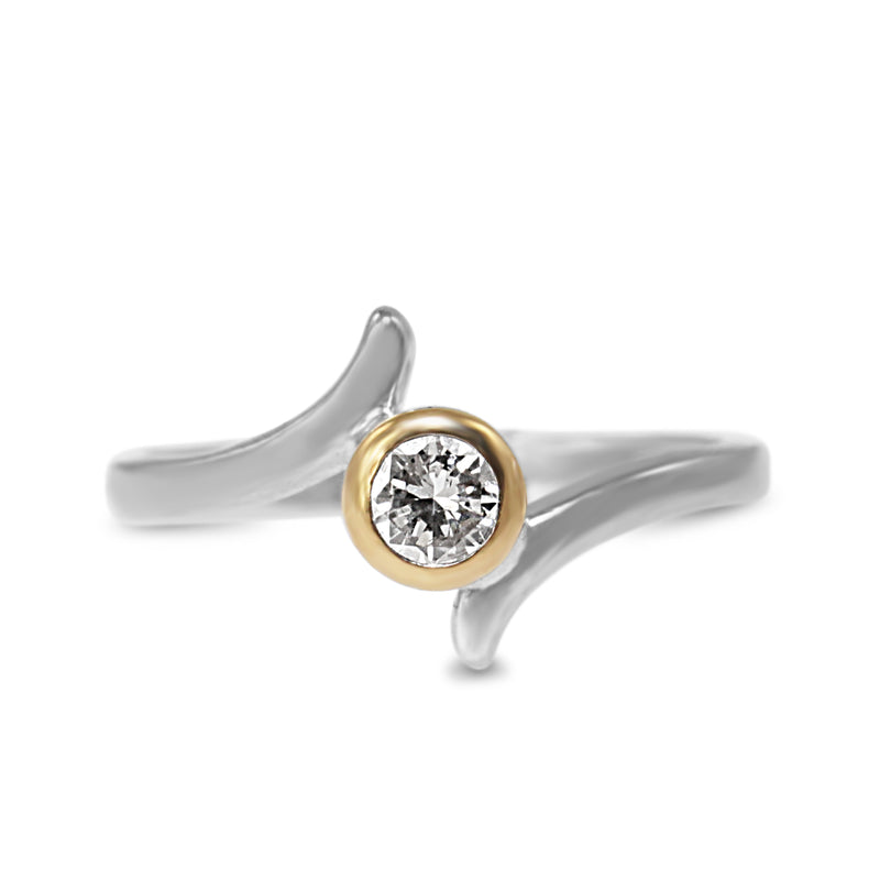 14ct Yellow and White Gold Bezel Solitaire Twist Ring