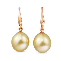 18ct Rose Gold 11mm Golden South Sea Pearl Earrings