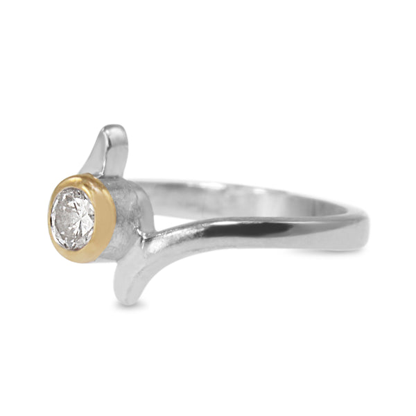 14ct Yellow and White Gold Bezel Solitaire Twist Ring