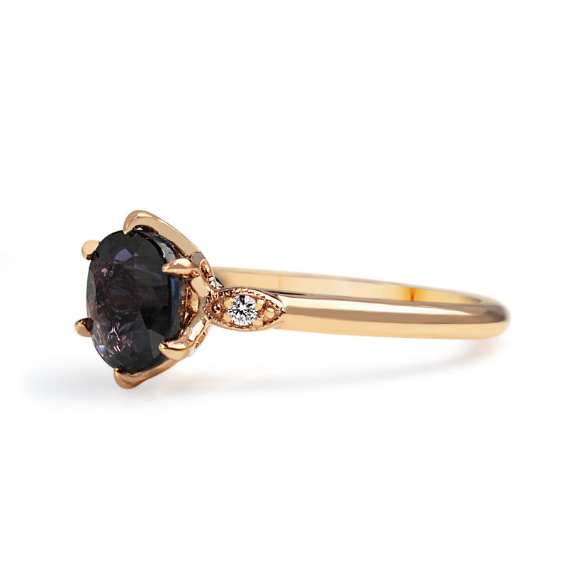 18ct Rose Gold Vintage Style Purple/Blue Sapphire and Diamond Ring