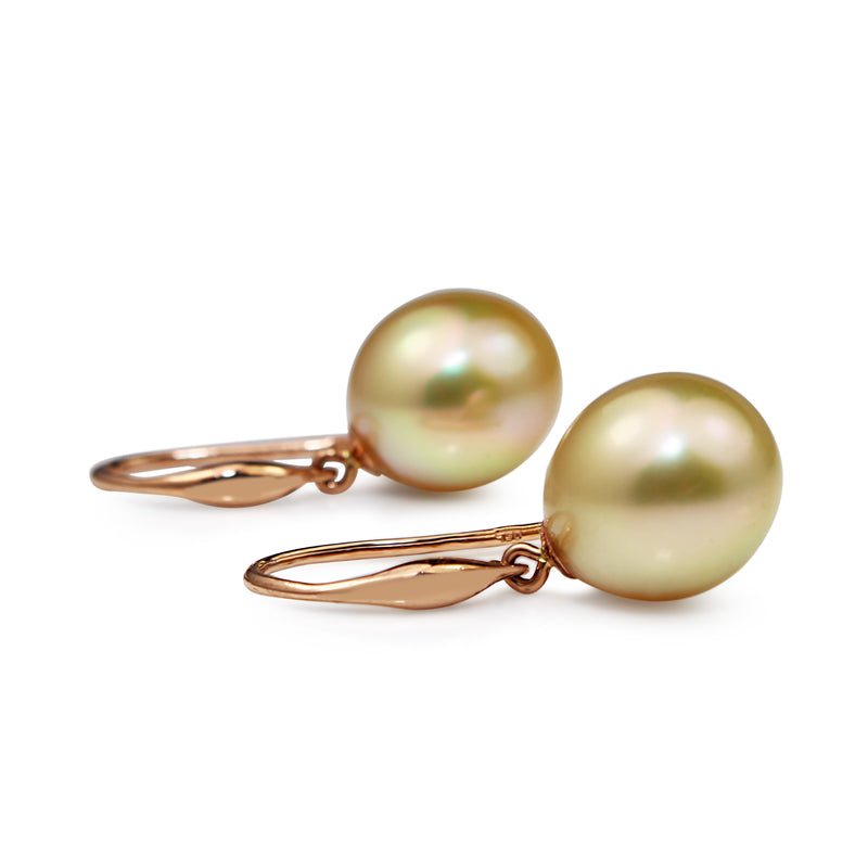 18ct Rose Gold 11mm Golden South Sea Pearl Earrings