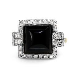 18ct Yellow Gold and Platinum Antique Onyx and Rose Cut Diamond Ring