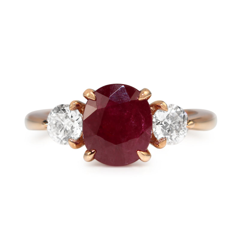 18ct Rose Gold Ruby and Diamond 3 Stone Ring