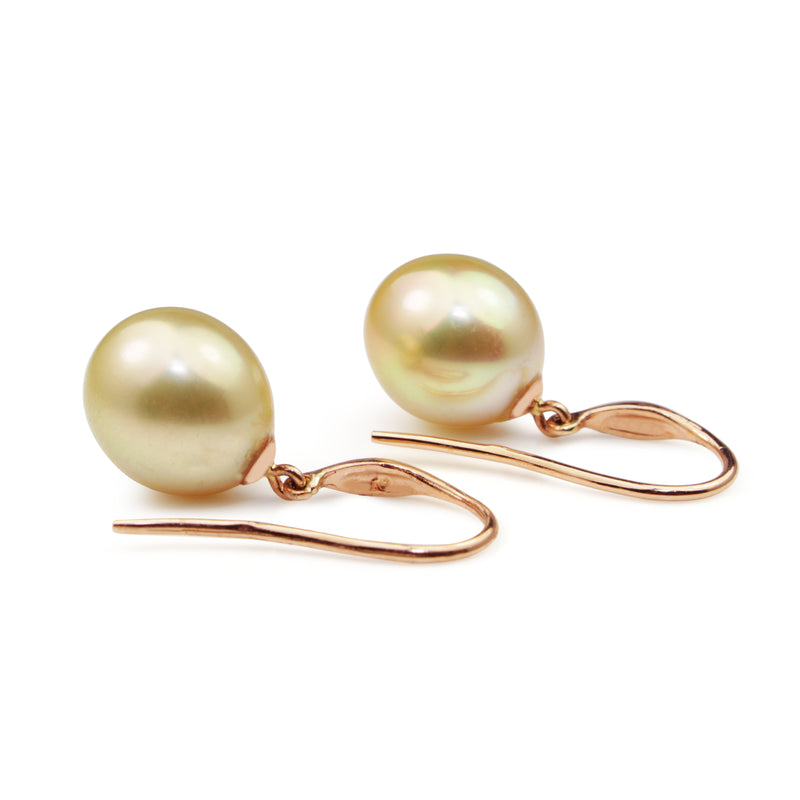 18ct Rose Gold 11mm Golden South Sea Pearl Earrings