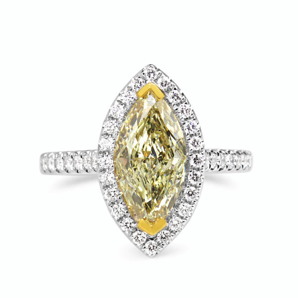 18ct Yellow and White Gold Yellow Marquise Diamond Halo Ring