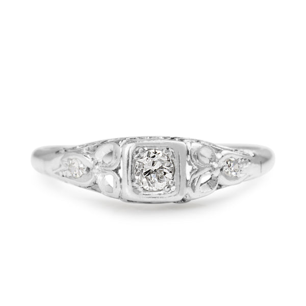 Platinum and 18ct White Gold Deco Style Old Cut Diamond Ring