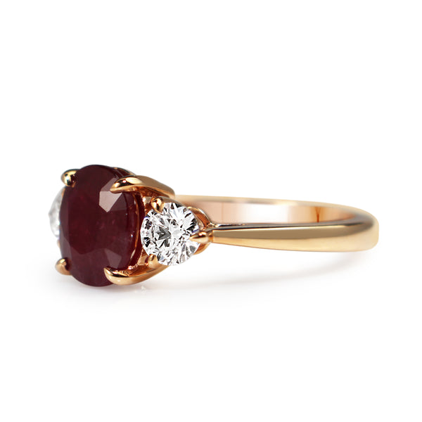 18ct Rose Gold Ruby and Diamond 3 Stone Ring