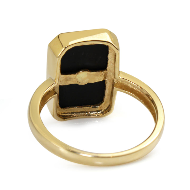 9ct Yellow Gold Large Rectangle Onyx and Diamond Ring