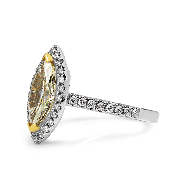 18ct Yellow and White Gold Yellow Marquise Diamond Halo Ring