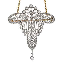 18ct Yellow Gold and Platinum Belle Epoque Old Cut Diamond Brooch / Necklace