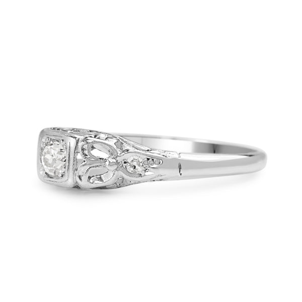 Platinum and 18ct White Gold Deco Style Old Cut Diamond Ring