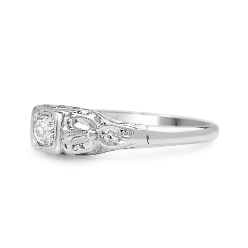 Platinum and 18ct White Gold Deco Style Old Cut Diamond Ring