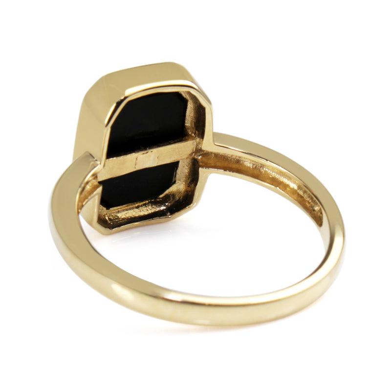 9ct Yellow Gold Onyx and Diamond Rectangle Ring