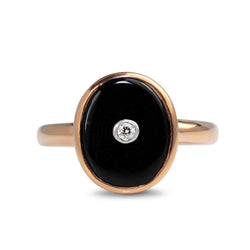 9ct Rose Gold Onyx and Diamond Signet Ring