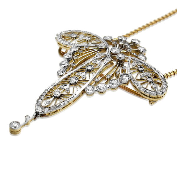 18ct Yellow Gold and Platinum Belle Epoque Old Cut Diamond Brooch / Necklace