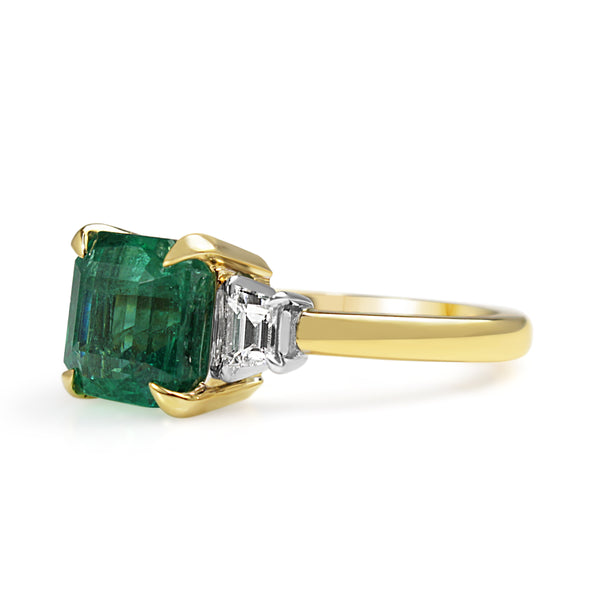 18ct Yellow and White Gold Emerald and Diamond 3 Stone Ring