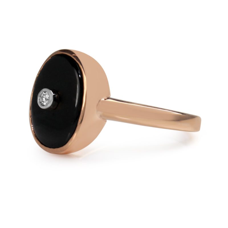 9ct Rose Gold Onyx and Diamond Signet Ring