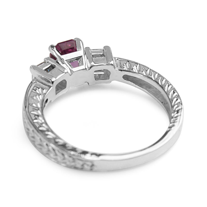 14ct White Gold Pink Sapphire and Diamond 3 Stone Ring