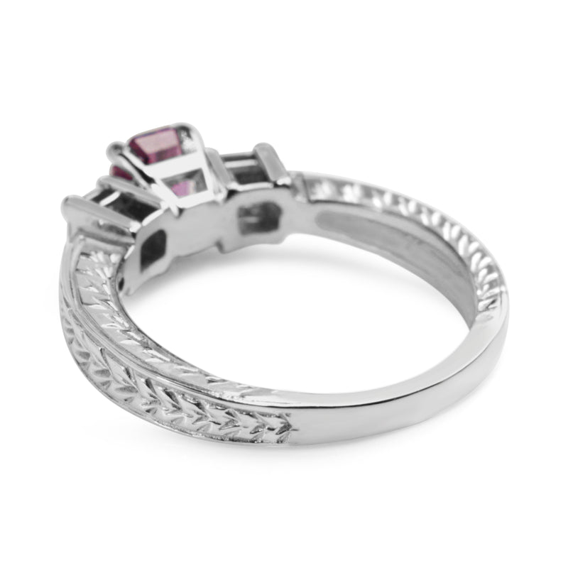 14ct White Gold Pink Sapphire and Diamond 3 Stone Ring