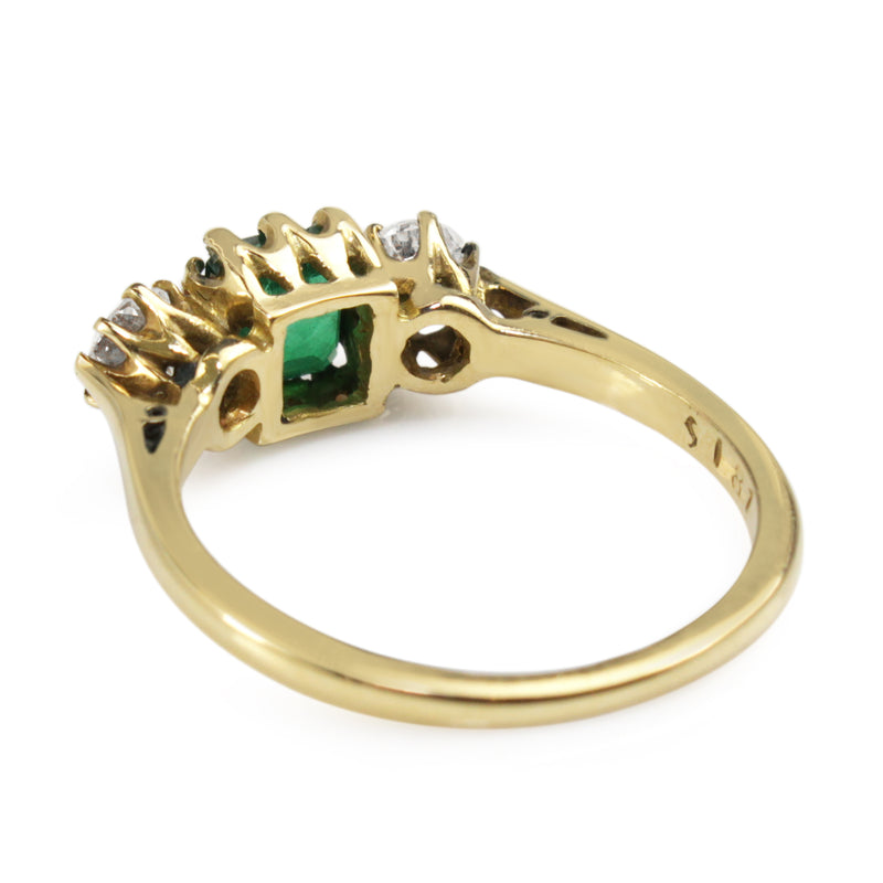 18ct Yellow Gold Emerald and Diamond 3 Stone Ring