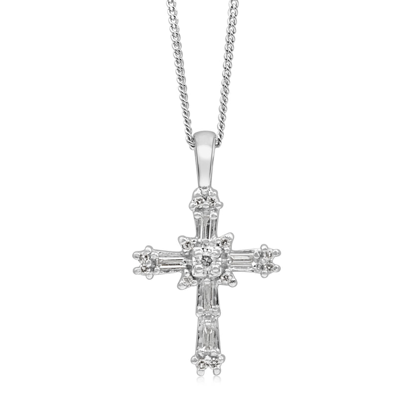 14ct White Gold Diamond Cross Necklace