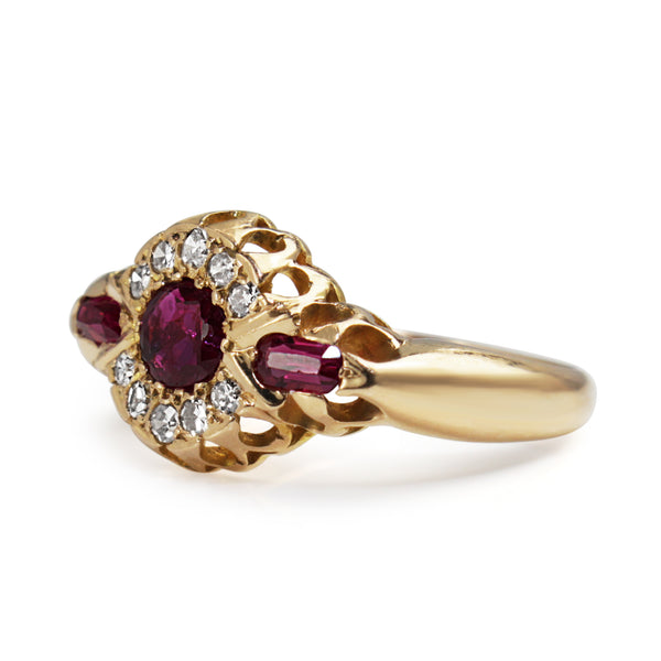 18ct Yellow Gold Antique Ruby and Single Cut Diamond Ring