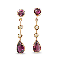 9ct Rose Gold Vintage Rhodolite Garnet and Seed Pearl Earrings