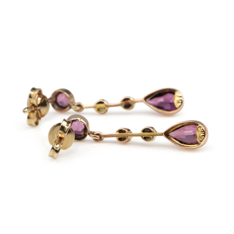 9ct Rose Gold Vintage Rhodolite Garnet and Seed Pearl Earrings