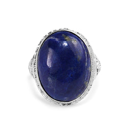 14ct White Gold 1940's Lapis Filigree Ring