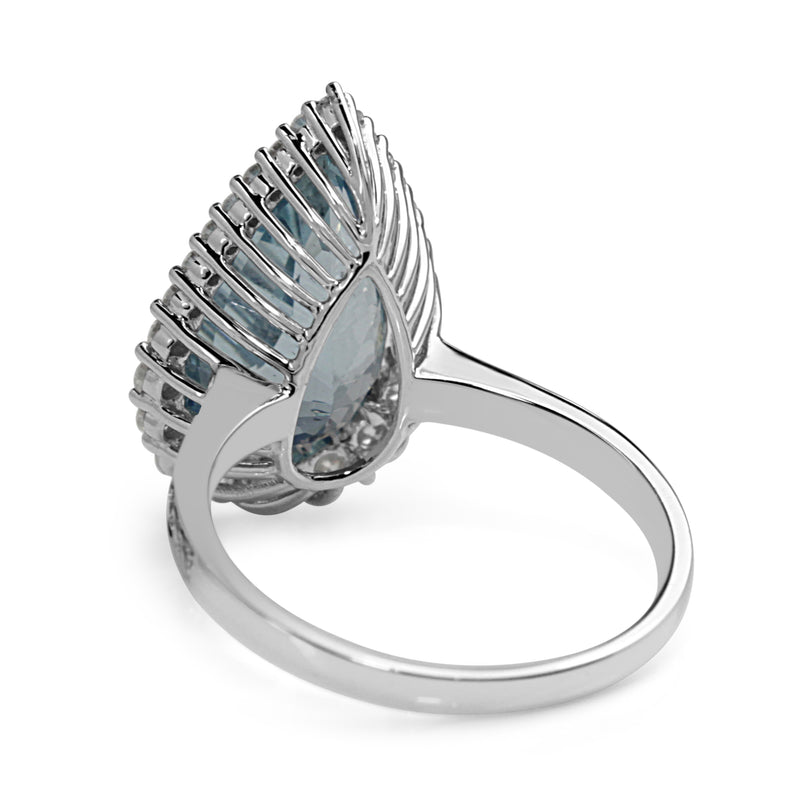 18ct White Gold Pear Aquamarine with Graduated Halo Diamond Ring