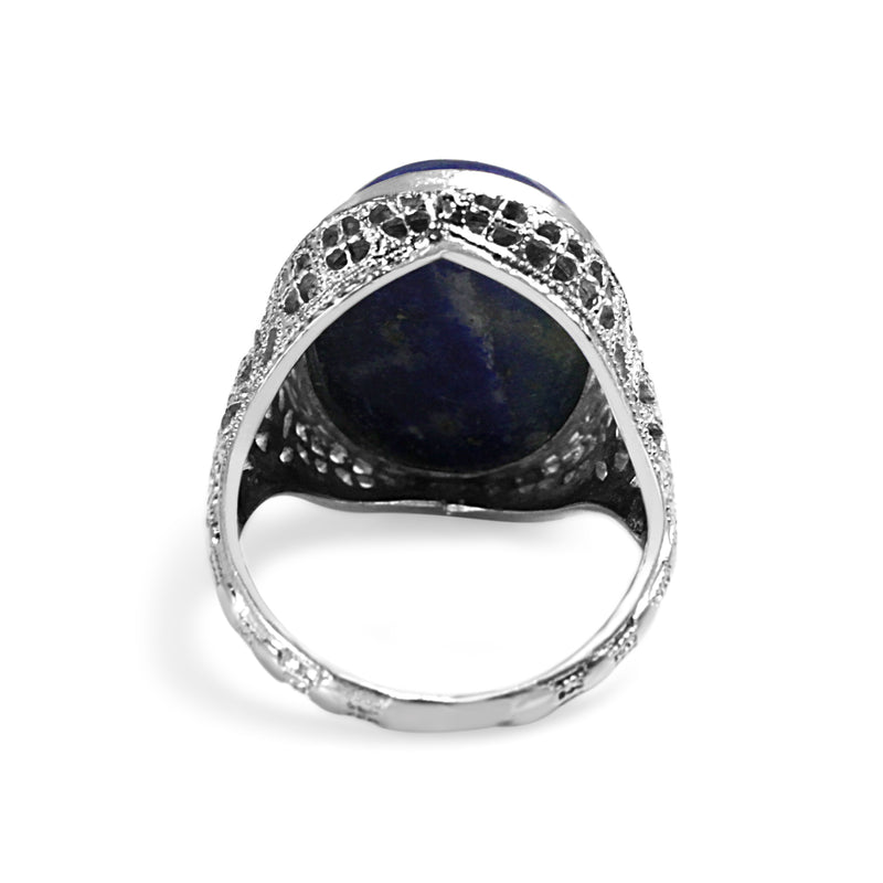 14ct White Gold 1940's Lapis Filigree Ring