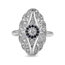 18ct White Gold Sapphire and Diamond Deco Style Ring