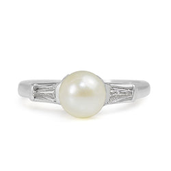 Platinum 6.5 mm Sea Pearl and Diamond Ring