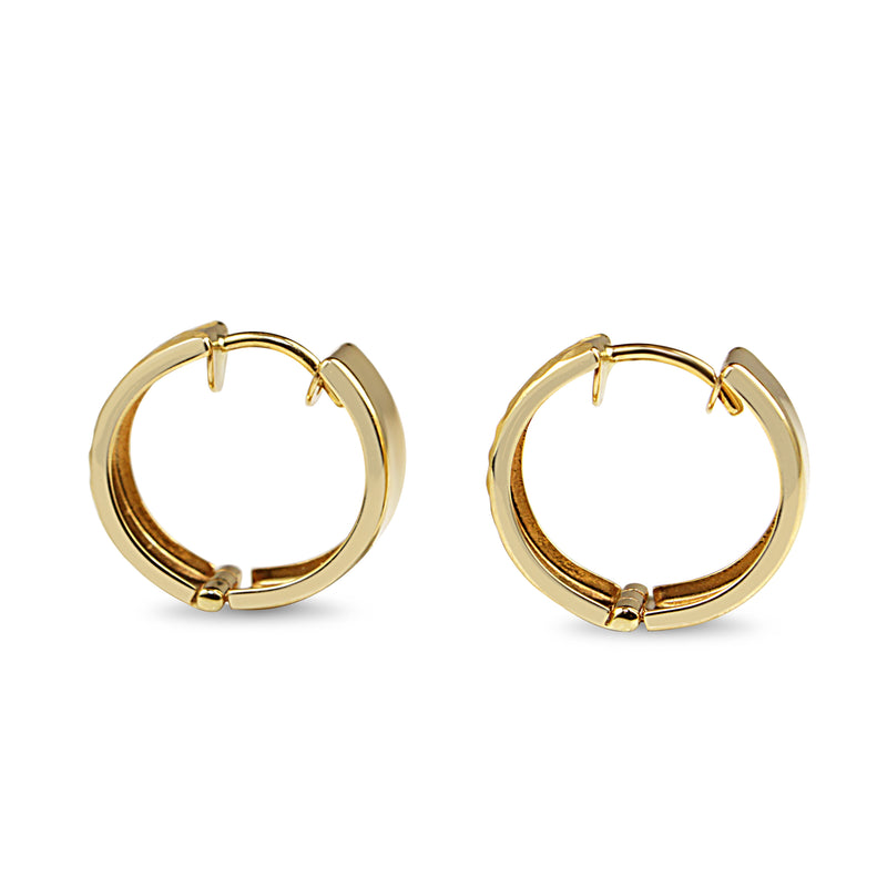 9ct Yellow Gold Two Sided Ripple and Smooth Hoop Earrings