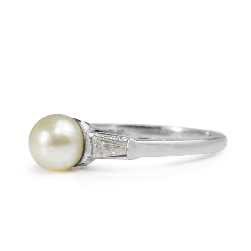 Platinum 6.5 mm Sea Pearl and Diamond Ring