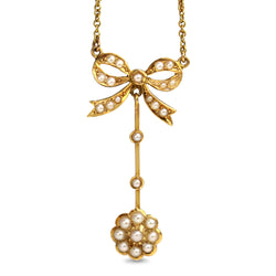 15ct Yellow Gold Antique Pearl Bow and Daisy Necklace