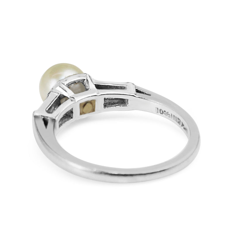 Platinum 6.5 mm Sea Pearl and Diamond Ring