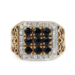 14ct Yellow and White Gold Sapphire and Diamond Cluster Ring