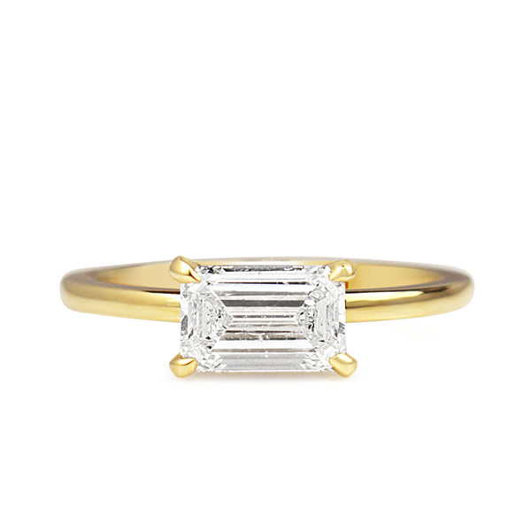 18ct Yellow Gold East West Emerald Cut 1.00ct Diamond Solitaire Ring