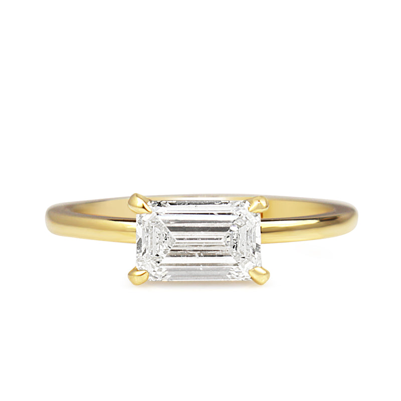 18ct Yellow Gold East West Emerald Cut 1.00ct Diamond Solitaire Ring