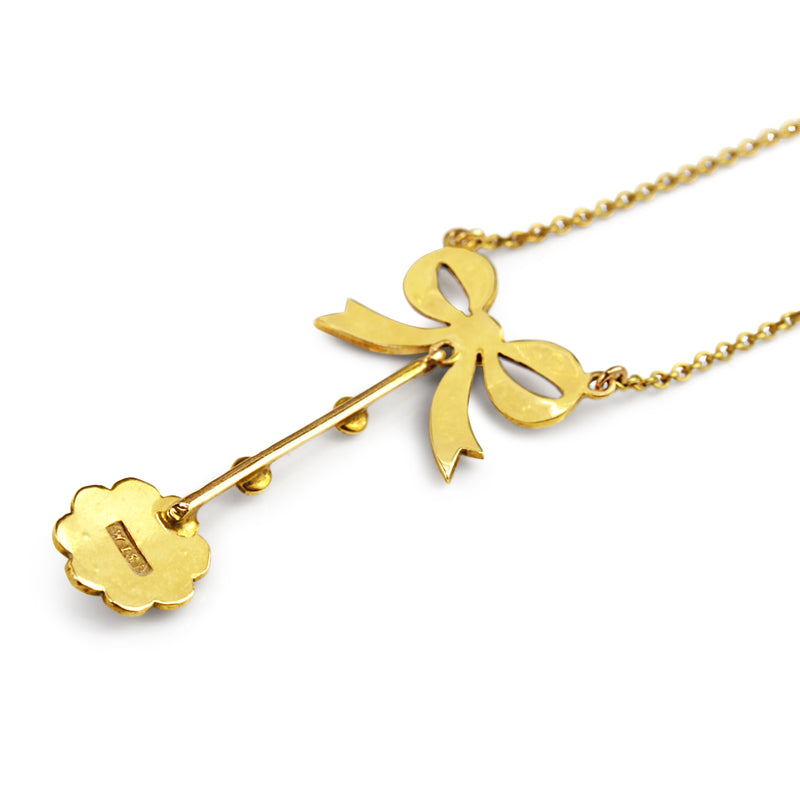 15ct Yellow Gold Antique Pearl Bow and Daisy Necklace