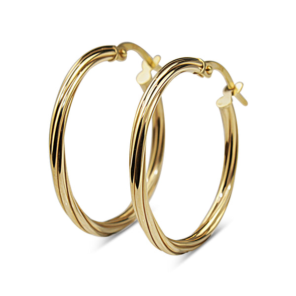 9ct Yellow Gold 24mm Twist Hoop Earrings